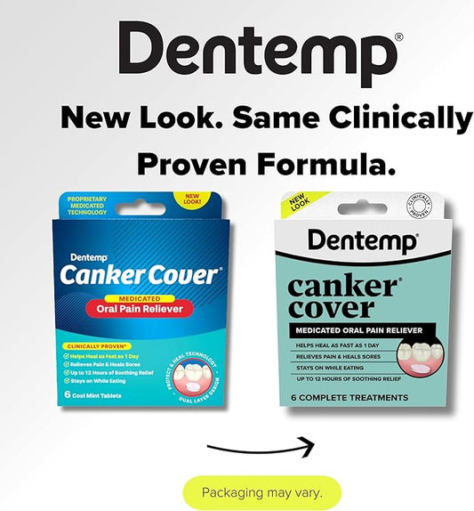 Dentemp Canker Sore Medicine 2pk Canker Cover - Oral Pain Reliever (12 Count) - Treatment to Relieve Canker Pain, Mouth Sores & Mouth Irritation - Fast Acting Canker Sore Relief Tablets for Adults