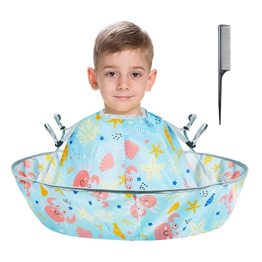 Lictin Haircut Capes Umbrella for Kids - Hair Cutting Haircut Cape Kids Waterproof Foldable Adjustment, Hairdressing Umbrella Cape Apron with 1PCS Black Comb, Marine Theme, 60cm