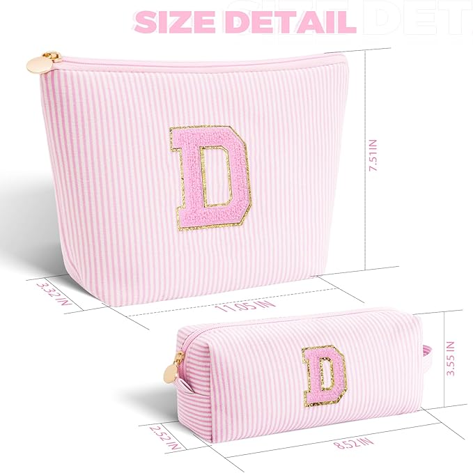 Personalized Makeup Bag for Women Girls - Fashion Cosmetic Bag Trendy Travel Toiletry Bag with Initials Letter - Teen Gifts - Pink,D