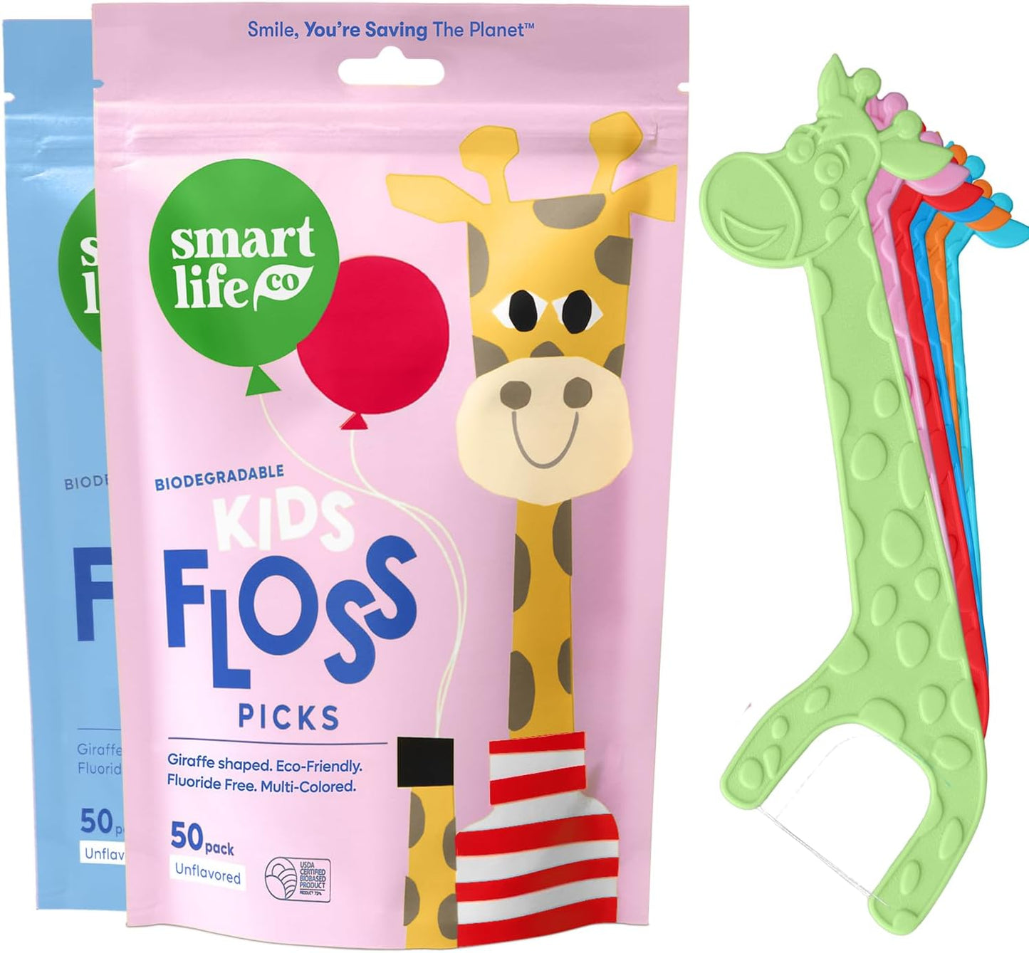 SmartLifeco Eco-Friendly Kids Flossers (100ct) - The Original Straw Wheat Dental Floss Picks For Children, Fluoride & PFA Free, Toothpick Flossing Sticks For Toddler Teeth, No Shred Thread, Unflavored