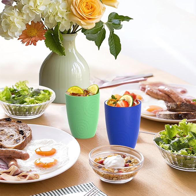 Homienly Drinking Glasses Set of 4, Wheat Straw Cups with Unique Texture, Reusbale Kids Cup, Stackable Cups for Kitchen, Home, Party, Camping, Dishwasher Safe Cup Tumbler 12 OZ - Island Color