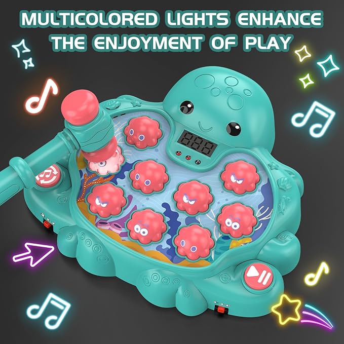 Octopus Vitality Strike Game, Educational Musical Whack-A-Mole Toy with 2 Game Modes, Digital Score Display, Toddler Early Developmental Learning Toy, Fun Birthday Gift for Kids Age 2+(Multicolored)