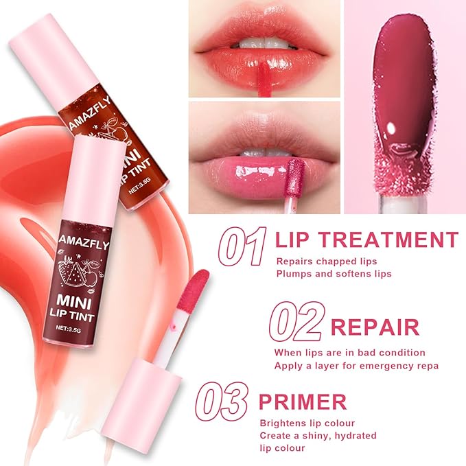 6 Colors Lip Tint Stain Set, Watery Lip Stain Mini Liquid Matte Lipstick, Multi-use Lip Cheek Tint, Moisturizing Plump Lip Gloss, Lightweight Non-Sticky, Long Lasting, Vivid Lip Care Makeup (6 Colors)