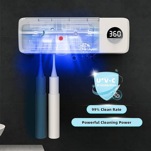 Sanitizeri Toothbrush Holder, Sanitizeri Toothbrush Cleaner, 2000mAh Rechargeable Cordless Wall Mounted Holders for Bathroom, 4 Slots & Timer Function, Ivory