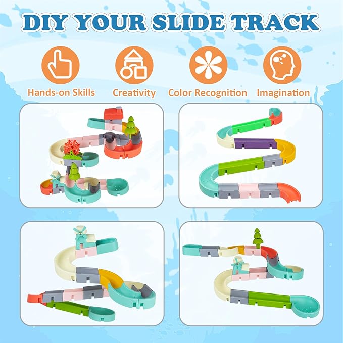 62 PCS Toddler Bath Toys for Kids, Fun Duck Slide Baths Toy, DIY Baby Shower Bathtub Toys Gifts for Kids Ages 4-8, Mold Free Baths Toy for Toddlers