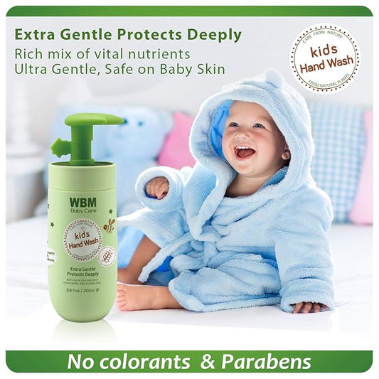 WBM Care Baby Natural Liquid Hand Soap 6.8 oz (Pack of 3) | Gentle Hand Wash with Honey, Wheatgerm & Organic Olive Oil | Moisturizing, Non-Toxic, Safe for Sensitive Skin