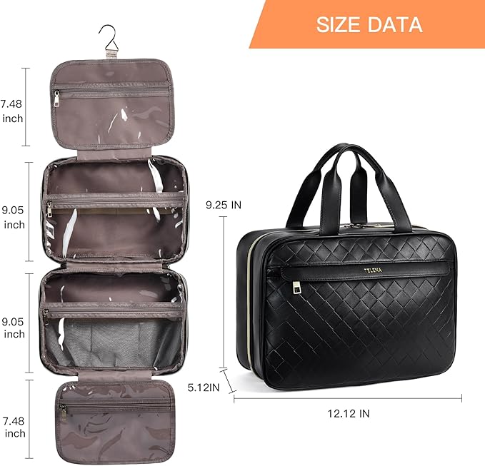 Telena Travel Toiletry Bag for Women with Hanging Hook, Water-resistant Cosmetic Bag Travel Organizer for Accessories, Toiletries, Shampoo