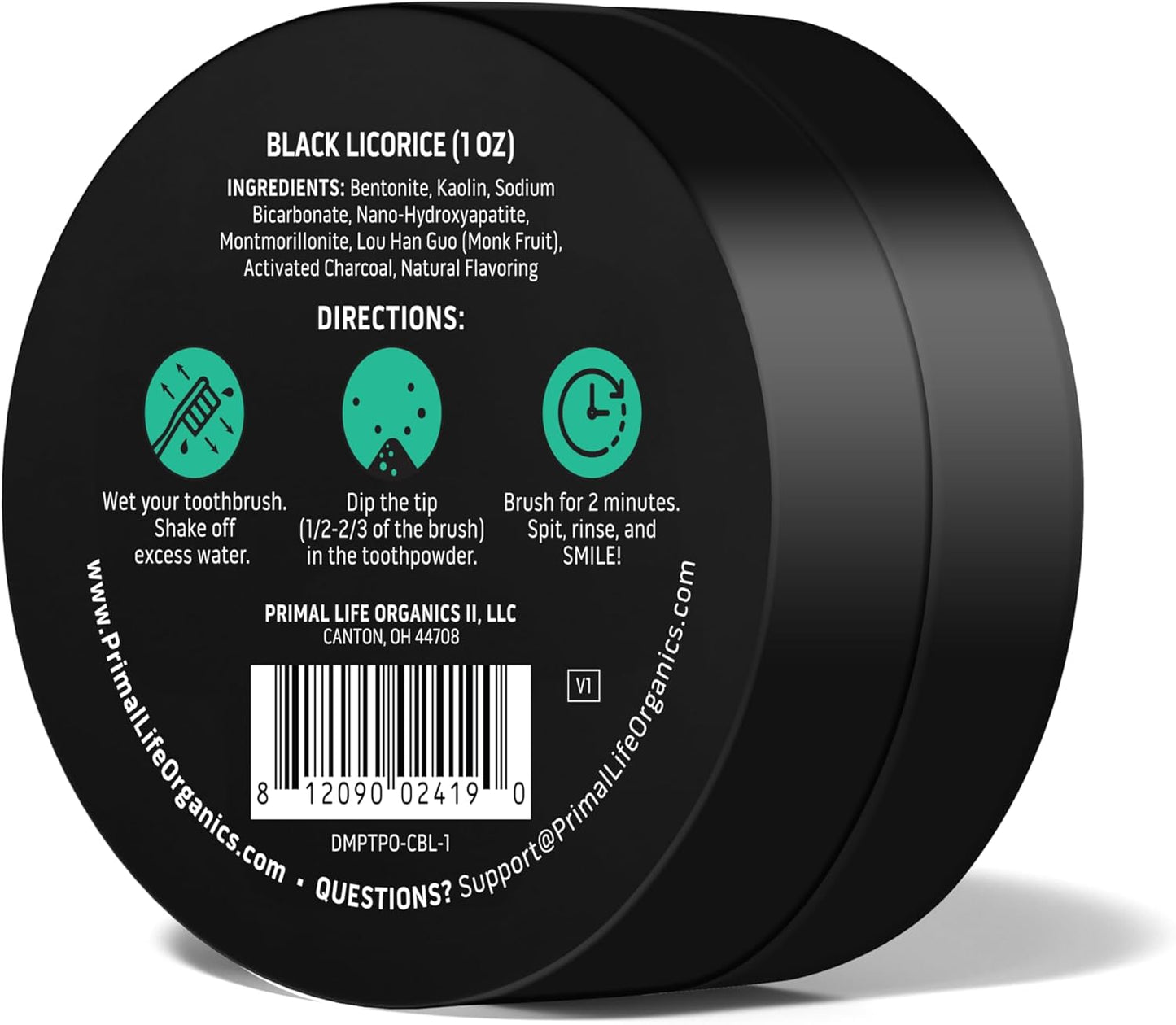 Primal Life Organics - Dirty Mouth Toothpowder, Activated Charcoal Tooth Cleaning Powder, Essential Oils Natural Kaolin Bentonite Clay, 200+ Brushings, Organic Vegan (Charcoal Black Licorice, 1 oz)