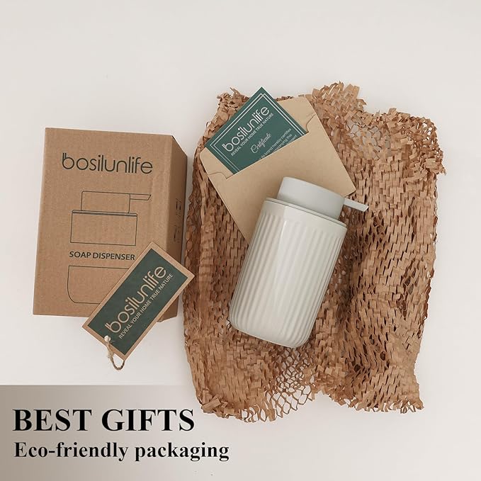 BosilunLife Grey Soap Dispenser Set - 2 Pack 12oz Ceramic Dish Soap Dispenser with Rust Proof Pump for Kitchen, Hand Soap and Lotion Set Suitable for Farmhouse Bathroom Decor