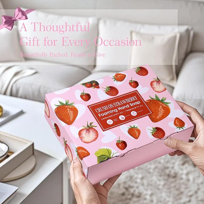 ROMIIE ZOI Strawberry Foaming Hand Soap Refill Set – 3 x 33.8 Fl Oz with Refillable Dispenser, Natural and Cruelty-Free Formula, Large Family Pack for Home, Bathroom, and Luxury Gifting