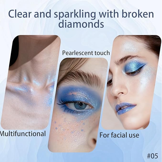 Blue Glitter Cream Shimmer Eyeshadow Sticks, Multichrome Matte Eye Shadow Stick, Waterproof and Long-Lasting Smooth Cream Eye Highlighter Stick Makeup for Women, 5 Klein Blue Sun