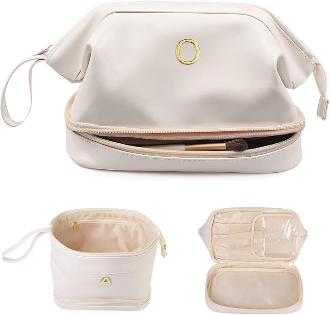 Bridesmaid Gifts, Women Makeup Bags, Friend Gifts, Personalized Double Layer Teen Girl Cosmetic Bag with Makeup Brush Organizer, Travel Toiletry Bag, Birthday Gifts for Girls