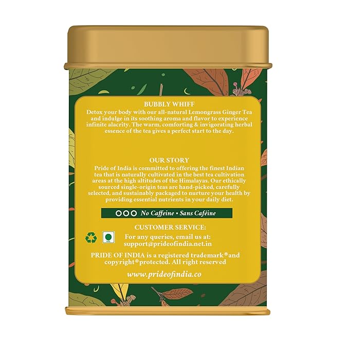Pride of India | Lemongrass Ginger Zesty Fresh Tea | 15 Pyramid Full Leaf Individually Wrapped Tea Bags | 100% Herbal Blend from Single Origin | Tangy & Spicy Flavor | Caffeine-Free