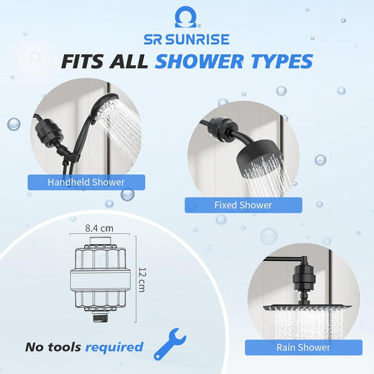 20-Stage Shower Filter-Shower Head Filter for Hard Water, with 1 Replaceable Cartridges, High Output Shower Water Filter for Removing Chlorine and fluoride,Black