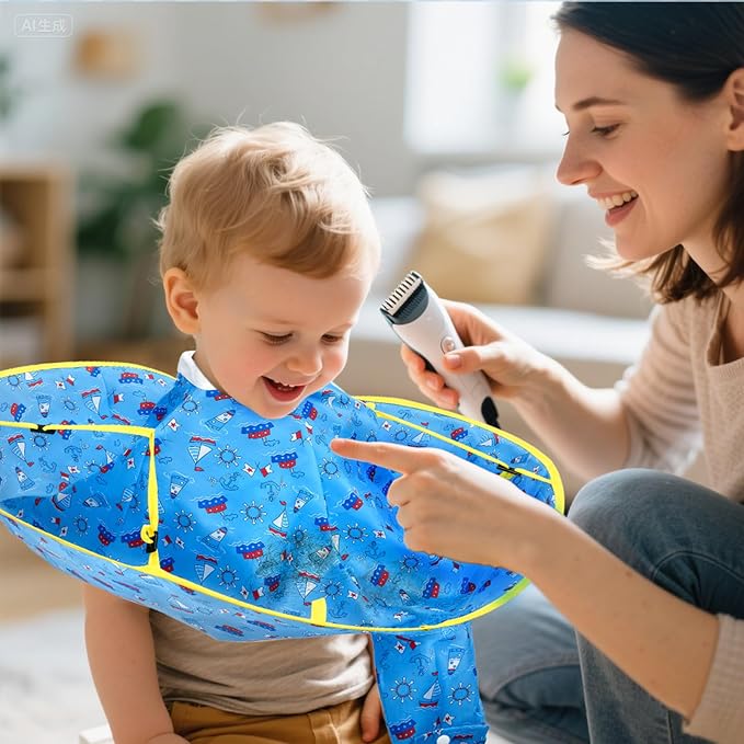 Hair Cutting Cape, Reusable Waterproof Kids Hair Cut Cape Umbrella with Hair Storage Pocket for Kids Toddler, No Crying, Salon Level Hairdressing Experience