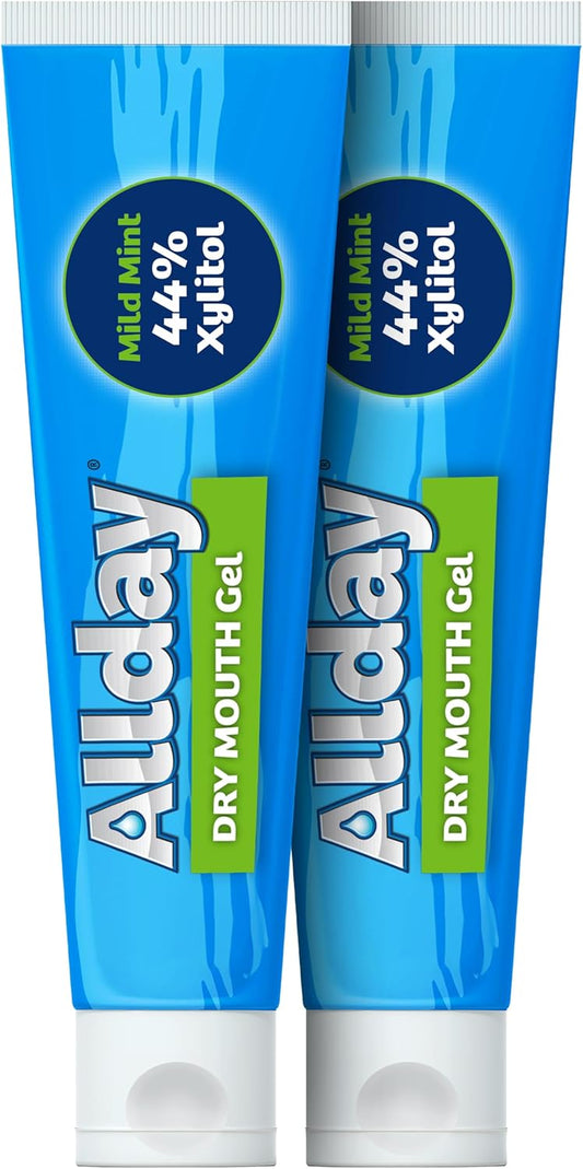 Allday Dry Mouth Treatment Gel - Maximum Strength Xylitol, Fast Acting, Non-Acidic (2 Tubes Inside One Box)
