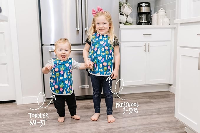 BapronBaby Pineapple Stripes Bapron - No Neck Tie Safer Bib for Baby & Toddler - Soft Waterproof Stain Resistant - Machine Washable - Sz Baby/Toddler 6m-3T