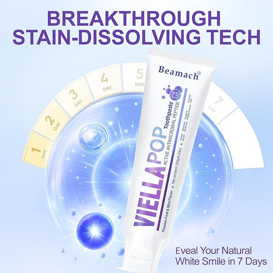VIELLA POP Purple Toothpaste, Active Antimicrobial Peptide Purple to Blue Foam Whitening Toothpastes with Niacinamide, Fluoride Free, Passion Fruit & Mint Flavor, Appropriate for Sensitive Teeth (1)