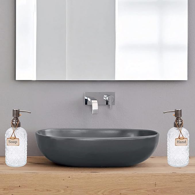 16 oz Diamond Pattern Glass Soap Dispenser, Kitchen and Bathroom Refillable Soap Dispenser with Rust Resistant Stainless Steel Pump for Hand Soap, Lotion Glass Liquid Dispenser(Clear-2pack)