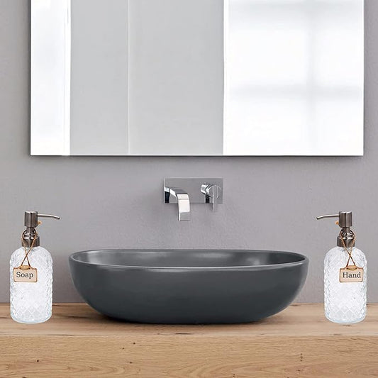 16 oz Diamond Pattern Glass Soap Dispenser, Kitchen and Bathroom Refillable Soap Dispenser with Rust Resistant Stainless Steel Pump for Hand Soap, Lotion Glass Liquid Dispenser(Clear-2pack)