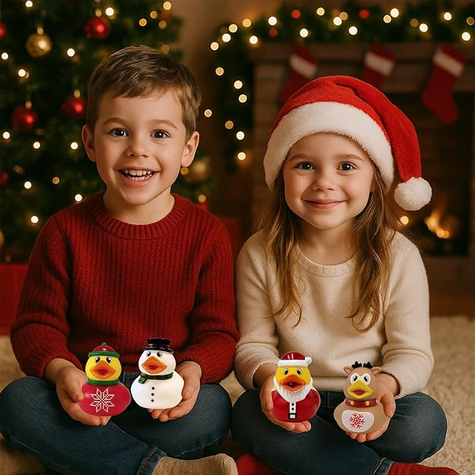 Christmas Rubber Duck, 12-Pack Toy Duckies for Kids, Bath Birthday Gifts Baby Showers Summer Beach and Pool Activity, 3.5" Inches