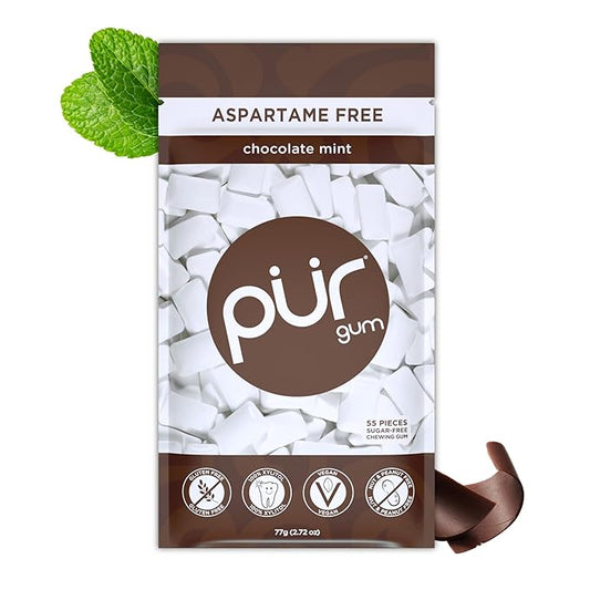 PUR Gum | Aspartame Free Chewing Gum | 100% Xylitol | Natural Chocolate Mint Flavored Gum, 55 Pieces (Pack of 1)