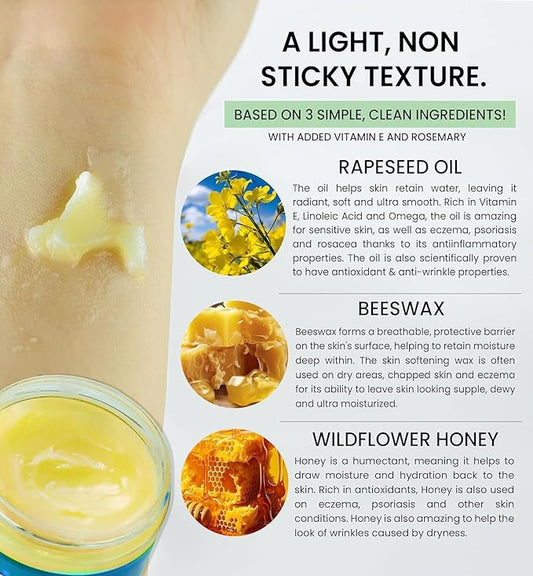 Beesalene Original Unpetroleum - 100% Natural & Hypoallergenic Alternative to Petroleum Jelly - Lips, Hands, Baby, Makeup Remover and More (Glass Jar) (4 oz)