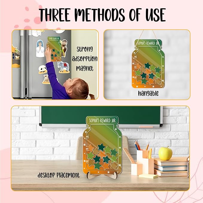 Custom Reward Jars for Kids - Magnetic Reward Jar for Classroom Behavior – Incentive Jar with Stars for Teachers & Kids – Class Rewards Chart, Potty Training, Behavior Management Tool, TT04