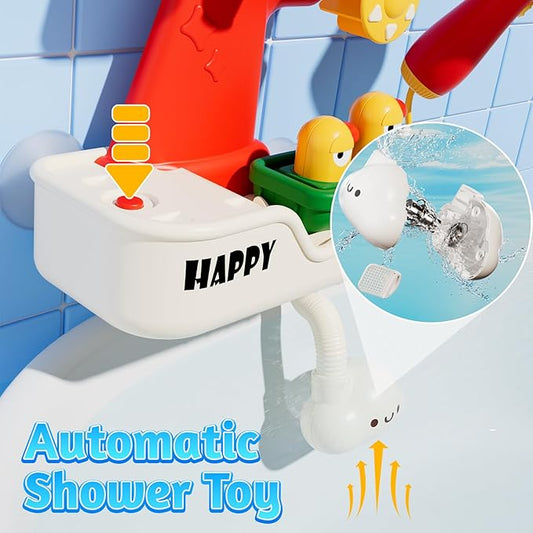 FlowFun Bath Toy Set: Electric Shower with 360° Rotate, Rocket Whistle, Cute Car Toy & Little Yacht | Interactive Water Play Kit for Toddlers 18 Months +