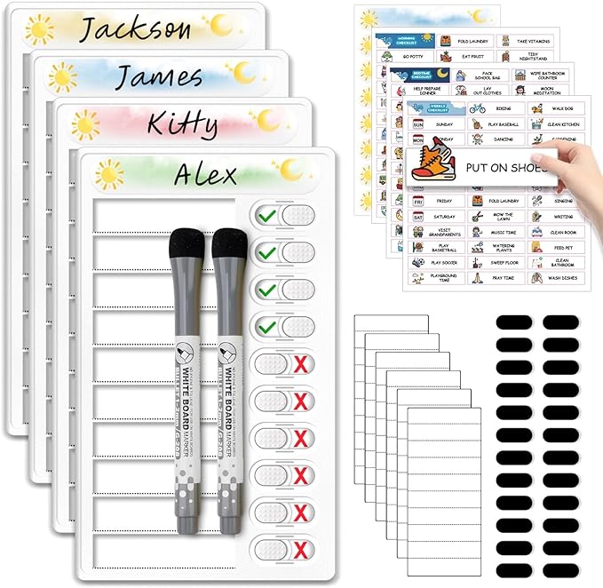 Upgraded Slider Dry Erase Chore Chart for Kids Multiple Kids, Whiteboard Magnetic Morning/Bedtime Routine Chart for Kid Toddlers Teens Adult, Visual Schedule for Kid with Autism