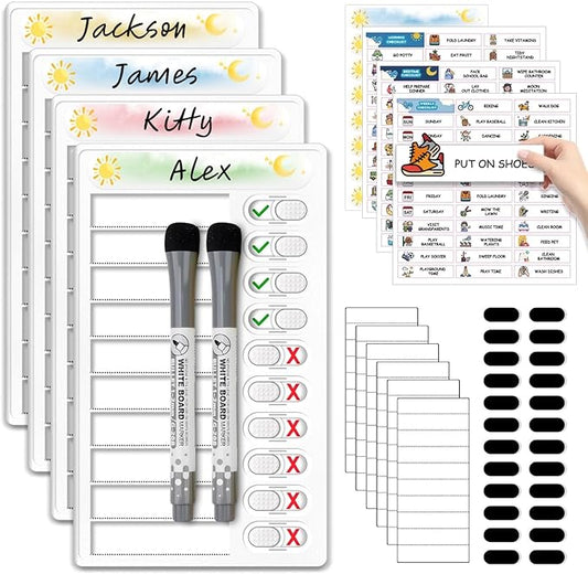 Upgraded Slider Dry Erase Chore Chart for Kids Multiple Kids, Whiteboard Magnetic Morning/Bedtime Routine Chart for Kid Toddlers Teens Adult, Visual Schedule for Kid with Autism