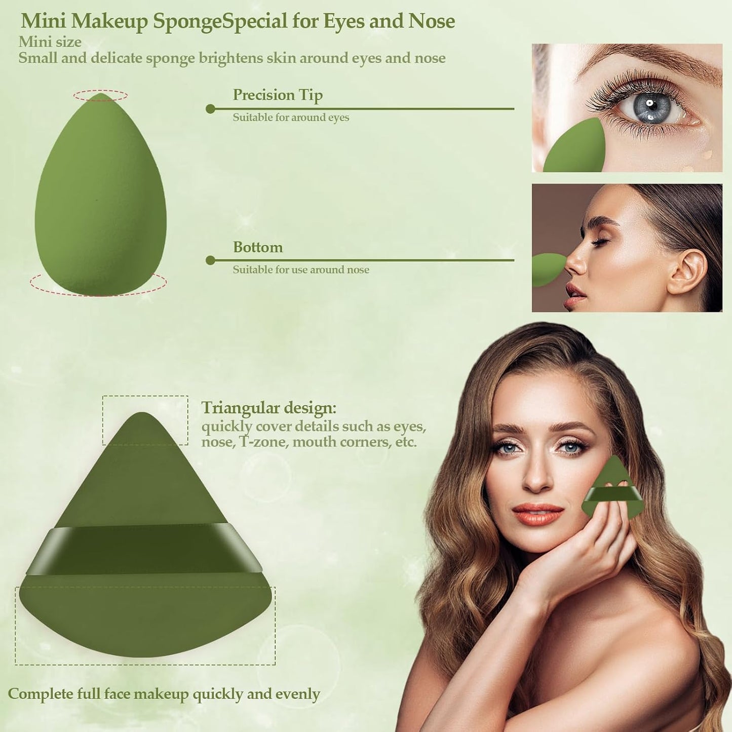 14 Pcs Makeup Sponge Set, Beauty Sponges Blender with 4 Pcs Powder Puff and 4 Pcs Mini Make up Sponges St. Patrick's Day Gift for Liquid,Foundation,Powder,Concealer,Cream (Green)