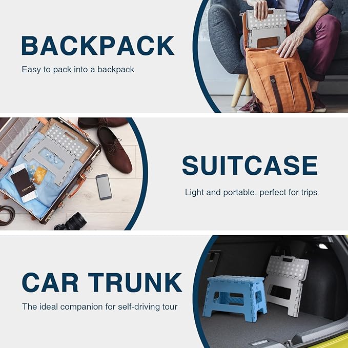 Dyforce 9" Folding Step Stool for Kids and Adults, Collapsible Light-Weight Foot Stools Foldable for Toddler, Kitchen, Bathroom, 300 lb Capacity (Grey)