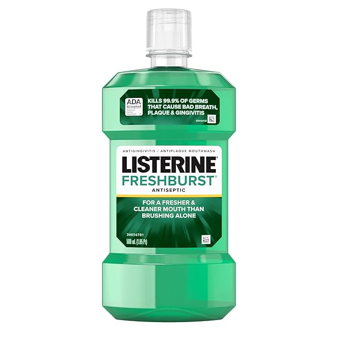 Listerine Freshburst Antiseptic Mouthwash for Bad Breath, Kills 99% of Germs That Cause Bad Breath & Fight Plaque & Gingivitis, ADA Accepted Mouthwash, Spearmint, 500 mL