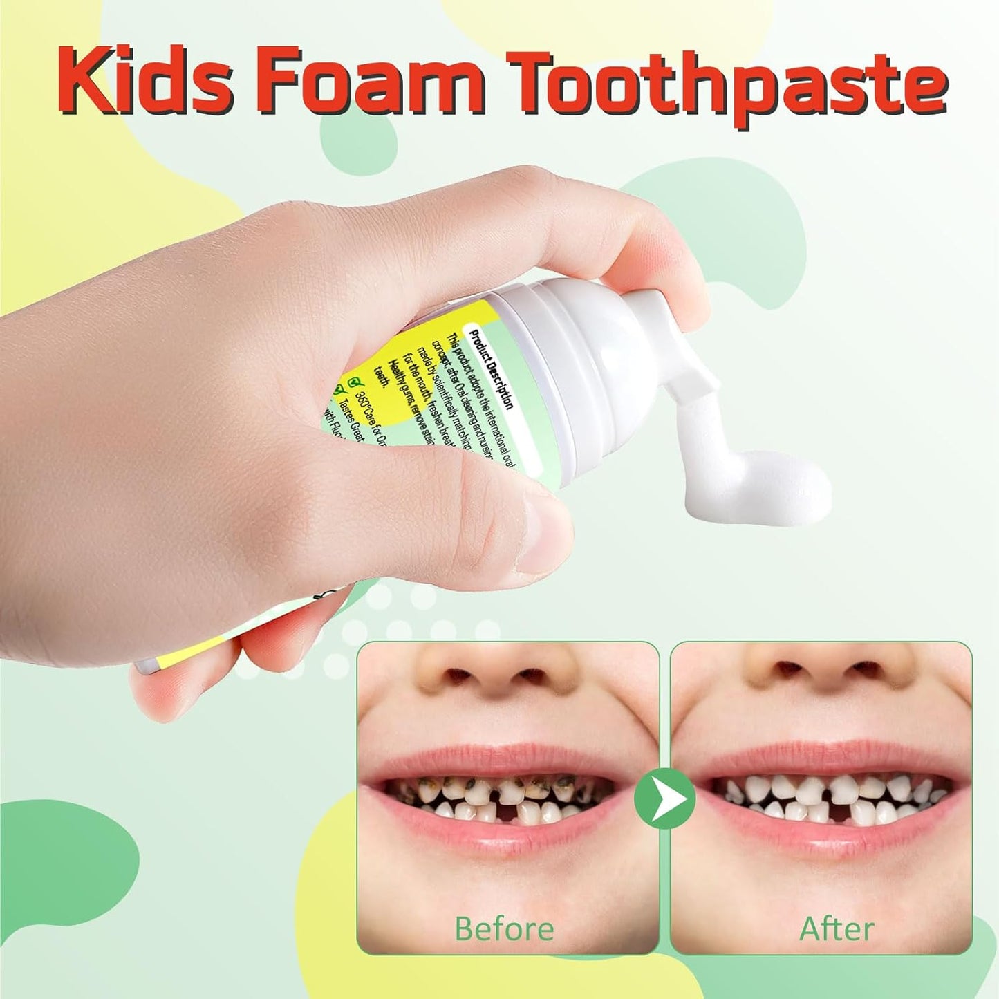 Foam Toothpaste Kids, Kids Mouthwash with Fruit Flavor - Toddler Toothpaste Age for Children, 360ºCare Natural Anti-Cavity Formulas with Fluoride for Electric & U-Shape Toothbrushes