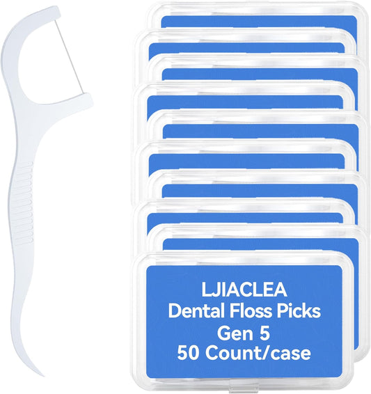 Dental Floss Picks with Built-in Toothpicks 500 Count White Non-Breakable Flossers Bulk 10 Travel Cases Family Pack for Deep Cleaning Plaque Removal and Gingiva Protection Gen 5
