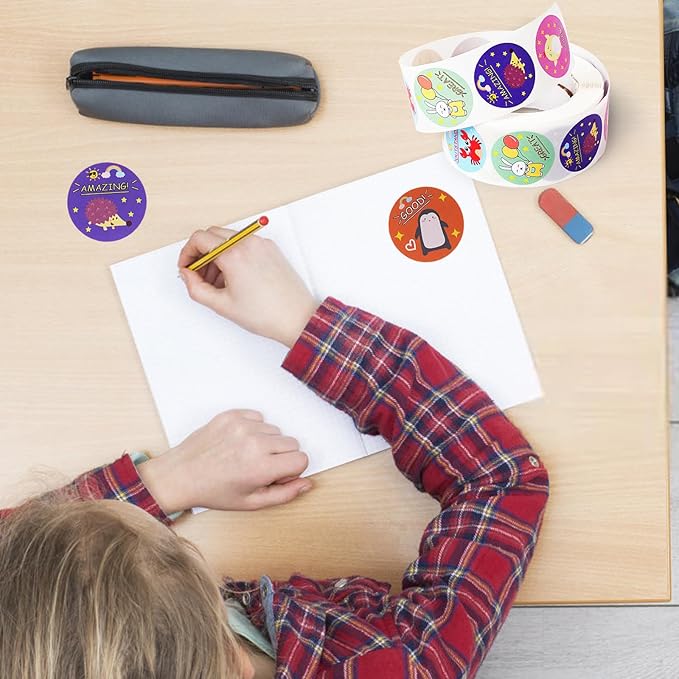 2 Rolls Reward Stickers for Kids Classroom,1000 Pieces Motivational Stickers for Teacher School Home Office and Party (16 Designs,1" in Diameter)