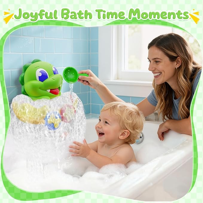 Dinosaur Baby Bath Toys for 1 2 3 Year Old Boys, Dino Bath Bubble Machine with Rainbow Lights & Water Scoop,Fun Toddler Toys Baby Shower Bathtub Toys Christmas Birthday Gifts for Boys Age 1-3 Year Old
