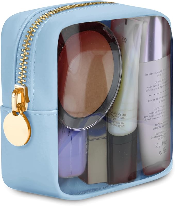 Clear Makeup Bag Mini Pouch for Purse Small Cosmetic Bag Travel Organizer Light Blue Cosmetic Case Pouch
