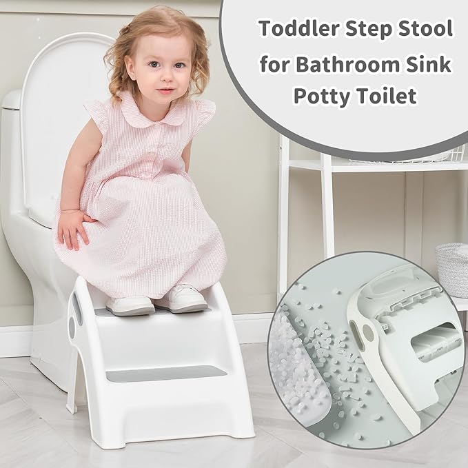 Toddler Step Stool Foldable 2 Step Stool for Kids Collapsible Stool Anti-Slip Stepping Stool for Bathroom Sink Potty Toilet Toddler Kitchen Helper (Grey)