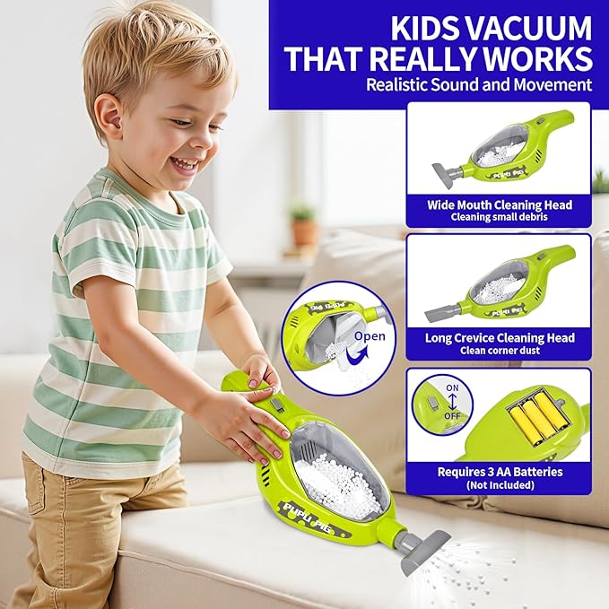 Kids Cleaning Toy Set, Toddler Cleaning Set, Pretend Play Cleaning Toys with Handheld Vacuum That Really Works,Cleaning Supplies,Cleaning Cart for Kids Toddler Christmas Birthday Gift(Blue)