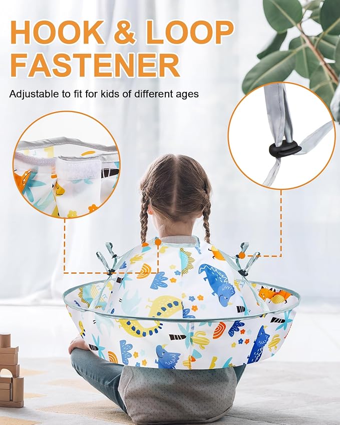 Lictin Haircut Capes Umbrella for Kids - Hair Cutting Haircut Cape Kids Waterproof Foldable Adjustment, Hairdressing Umbrella Cape Apron, Dinosaur Theme