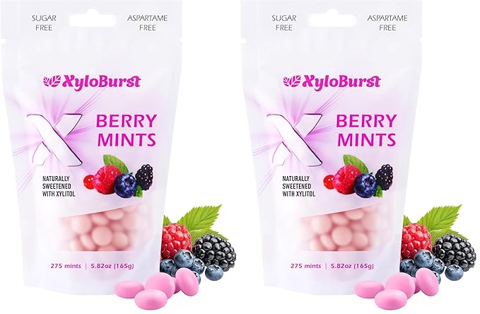 XyloBurst - Xylitol Mints | Sugar Free Breath Mint for Oral Health | Gluten Free, Vegan, Keto Friendly | Aspartame Free Mints | Berry | 275 Count (Pack of 2)