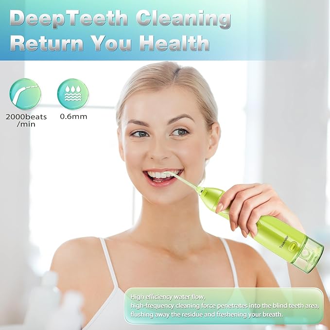 TOVENDOR Electric Water Dental Flosser Teeth Pick, Cordless Flossers Oral Irrigator IPX7 Waterproof 300ML Rechargeable Travel Water Teeth Cleaner with 5 Tips for Home Braces Care Gums Deep Cleaning