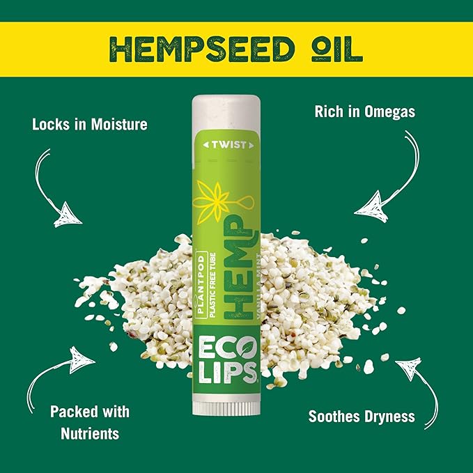 Eco Lips Organic Hemp Lip Balm with Beeswax, Coconut Oil, Vitamin E. Best Lip Balm to Soothe & Moisturize Dry, Chapped Lips (Vanilla Mint, 6-Pack)