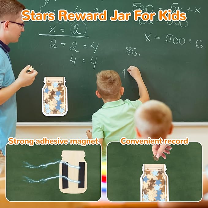 Reward Jar for Kids – Magnetic Wooden Behavior Chart and Incentive Jar with 25 Tokens, Stickers, Stand & Magnet – Positive Reinforcement Tool for Home, Toddlers or Classroom