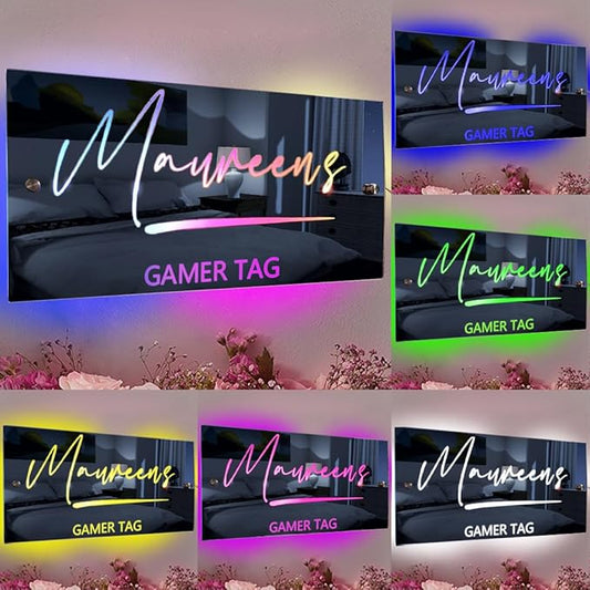 Personalized Tag Salon shop LED Name Mirror Light Custom LED Light Up Mirror Multi Colour Lighting Mirror Name Sign, Custom Name Neon Sign Light Wall Decor Mirror for Bedroom,Bar, barber shop