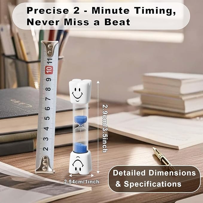 2 Minute Sand Timer for Kids, Small Blue Smiley Acrylic Hourglass Sand Clock Set, Plastic Glass Mini Sandglass for Toothbrush Classroom Games Kitchen (Pack of 2)