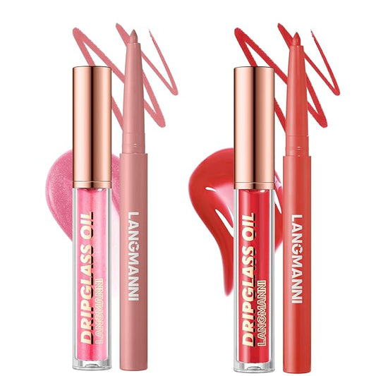 Jolilab Matte Lip Liner Lip Oil Set, Lip Makeup Set Natural Smooth Long-Lasting And Hydrating Beauty Daily Cosmetics Gift for Girls Easy-to-Use(4pcs)