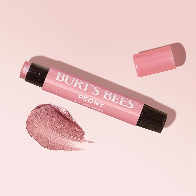 Burt's Bees Shimmer Lip Tint, Tinted Lip Balm Stick, Moisturizing for All Day Hydration with Natural Glowy Pigmented Finish & Buildable Color, Peony, 1 Tube, 0.09 oz.